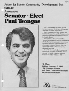 Announces Senator-Elect Paul Tsongas