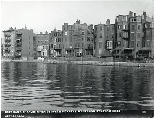 East bank Charles River between Pinckney Street and Mount Vernon Street from boat