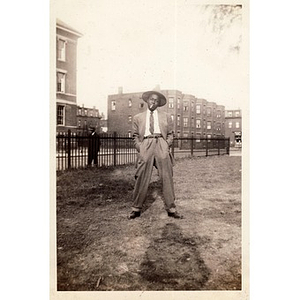 Russell poses in Madison Park in Roxbury, Massachusetts