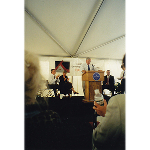 Mayor Thomas Menino giving a speechat the groundbreaking ceremony of Parcel C in Chinatown