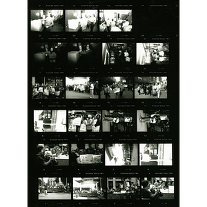 Contact sheet with images of protesters demonstrating against the New England Medical Center's plan to build a parking garage on Parcel C, and Chinatown residents voting on the Parcel C referendum