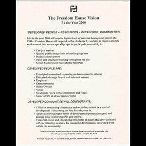 Flier describing Freedom House year 2000 vision