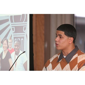 Danny Vazquez speaks at a Torch Scholars event