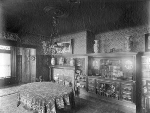 Interior view of unidentified house, dining room, Longwood, Brookline, Mass., 1888-1892
