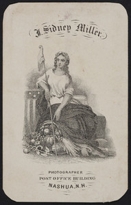 Trade card for F. Sidney Miller, photographer, Post Office Building, Nashua, New Hampshire, undated