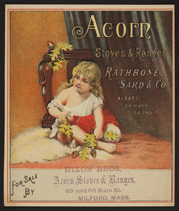 Trade card for Acorn Stoves & Ranges, Rathbone, Sard & Co., Albany, Chicago, Detroit, undated