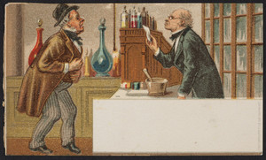 Trade card for unidentified pharmacy, location unknown, undated