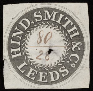 Label for Hind, Smith & Co., cloth, Leeds, England, undated