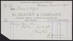 Billhead for Seavey & Company, stampers, tinners, japanners and enamellers, 93, 95 & 97 North Street, Boston, Mass., dated March 8, 1881