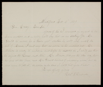 [Charles] Crombe to Thomas Lincoln Casey, February 4, 1889