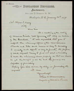 [Charles] C. Duncanson to Thomas Lincoln Casey, January 30, 1879