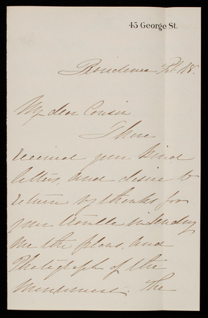 Adeline Pearce to Thomas Lincoln Casey, February 18, 1884