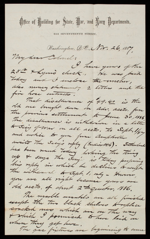 Bernard R. Green to Thomas Lincoln Casey, November 26, 1887