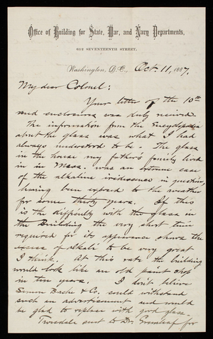Bernard R. Green to Thomas Lincoln Casey, October 11, 1887