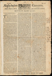 The Massachusetts Gazette, and the Boston Post-Boy and Advertiser, 30 September 1771