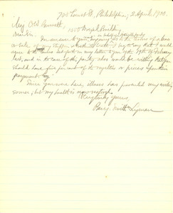 Letter Benjamin Smith Lyman to Major O. W. Bennett