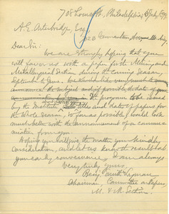 Letter from Benjamin Smith Lyman to A.E. Arterbridge
