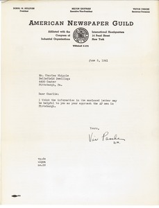 Letter from Victor Pasche to Charles L. Whipple