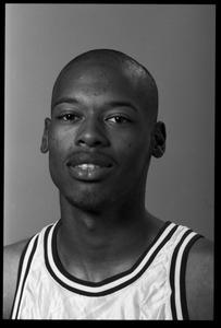 Marcus Camby: studio portrait of sophomore center with UMass Amherst basketball team