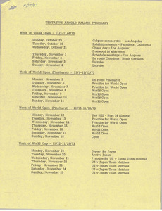 Tentative Arnold Palmer itinerary