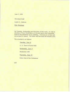 Memorandum from Judy A. Chilcote to Cleveland staff