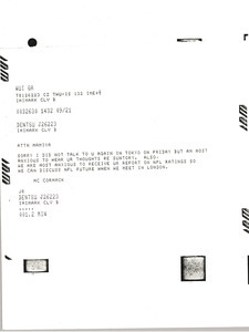 Telex prinotuts from Mark H. McCormack to Toshio Mamiya