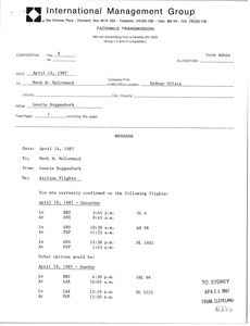 Fax from Laurie Roggenburk to Mark H. McCormack