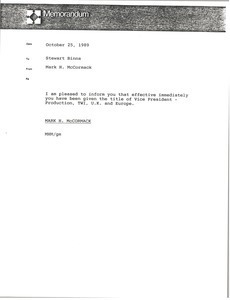 Memorandum from Mark H. McCormack to Stewart Binns