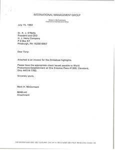 Letter from Mark H. McCormack to A. J. O'Reilly