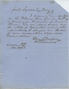 Letter from A. Rossman to Joseph Lyman