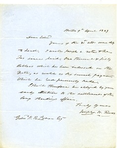 Letter from Joseph Warren Revere to Edward Hutchinson Robbins Lyman