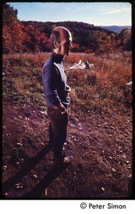 Portrait of an unidentified man, standing in a field, Tree Frog Farm commune