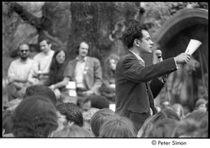 Kent State Shooting Demonstration at the Boston State House: protestor speaking at the entrance to Boston Common