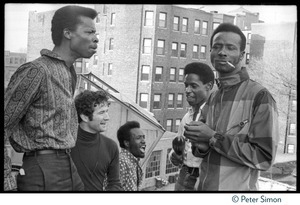 Chambers Brothers on a city rooftop: (from left) George Chambers, Brian Keenan, Joe Chambers, Willie Chambers, and Lester Chambers