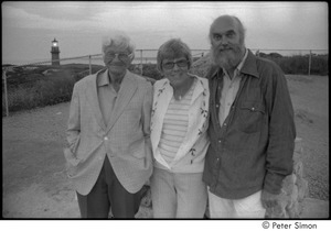 Ram Dass and his folks: George and Phyllis Alpert posing with Ram Dass at Menemsha