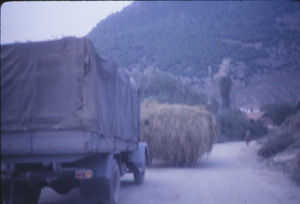 Hay wagon on road