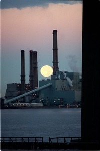 Brayton Point Power Plant, Somerset, as sun rises