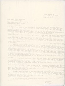 Letter from Tom Weiss to Millicent Fenwick