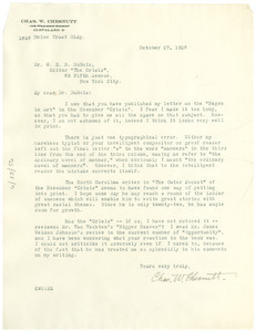 Letter from Charles W. Chesnutt to W. E. B. Du Bois