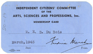 Independent Citizens Committee of the Arts, Sciences and Professions membership card