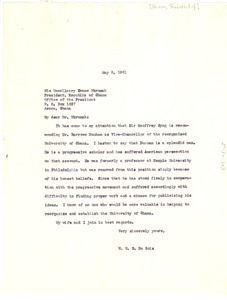 Letter from W. E. B. Du Bois to President of Ghana