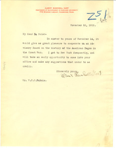 Letter from Albert Bushnell Hart to W. E. B. Du Bois