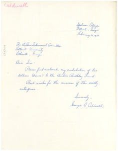 Letter from Georgia A. Caldwell to Du Bois Testimonial Committee