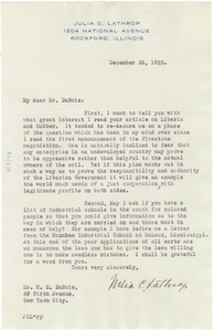 Letter from Julia C. Lathrop to W. E. B. Du Bois