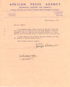 Letter from George Padmore to W. E. B. Du Bois