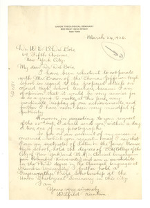 Letter from Wilfred Rankin to W. E. B. Du Bois