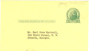 Reply card for Harlow Shapley lecture