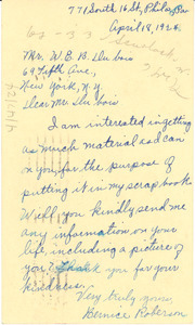 Letter from Bernice Roberson to W. E. B. Du Bois