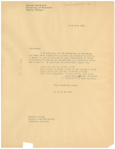 Letter from W. E. B. Du Bois to Northwestern University