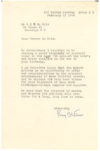 Letter from Perry B. Weiss to W. E. B. Du Bois